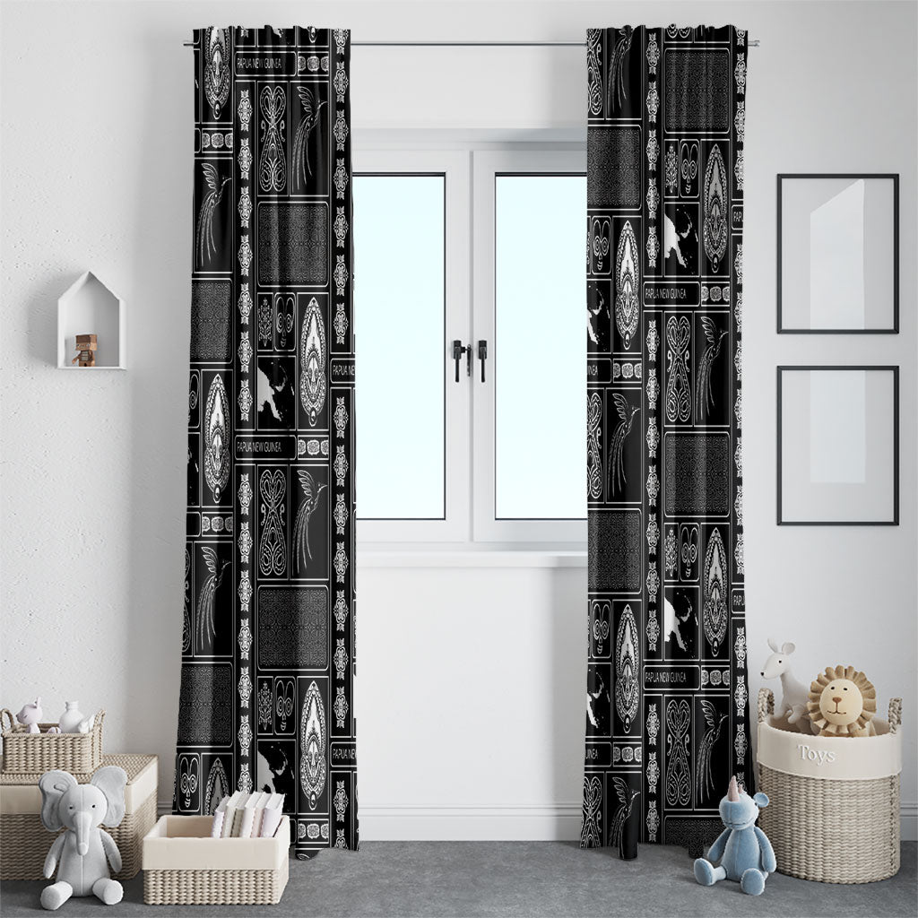 Papua New Guinea Heritage Motif Window Curtain Black Version LT05 - Polynesian Pride