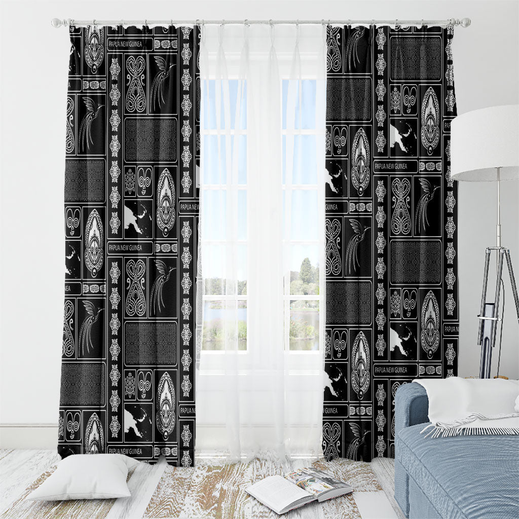 Papua New Guinea Heritage Motif Window Curtain Black Version LT05 - Polynesian Pride