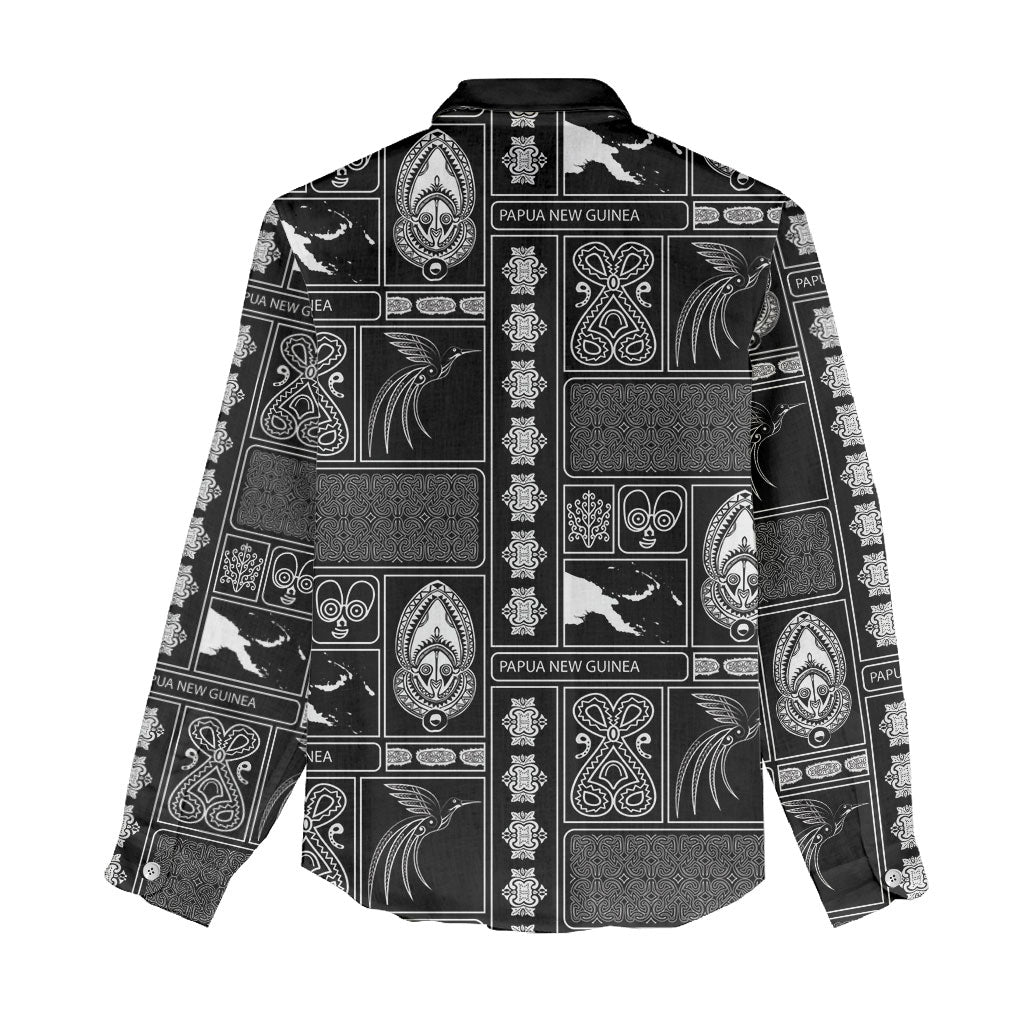 Papua New Guinea Heritage Motif Women Casual Shirt Black Version LT05 - Polynesian Pride