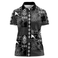Papua New Guinea Heritage Motif Women Polo Shirt Black Version LT05 Female Black - Polynesian Pride