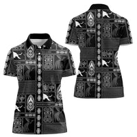 Papua New Guinea Heritage Motif Women Polo Shirt Black Version LT05 - Polynesian Pride