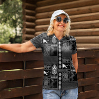Papua New Guinea Heritage Motif Women Polo Shirt Black Version LT05 - Polynesian Pride