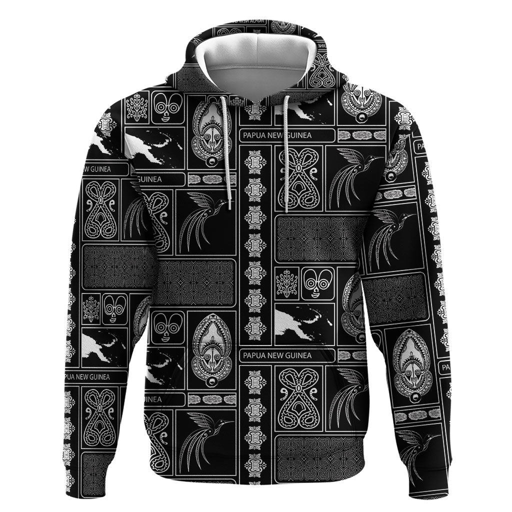 Papua New Guinea Heritage Motif Zip Hoodie Black Version LT05 Pullover Hoodie Black - Polynesian Pride