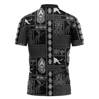 Papua New Guinea Heritage Motif Zipper Polo Shirt Black Version LT05 - Polynesian Pride