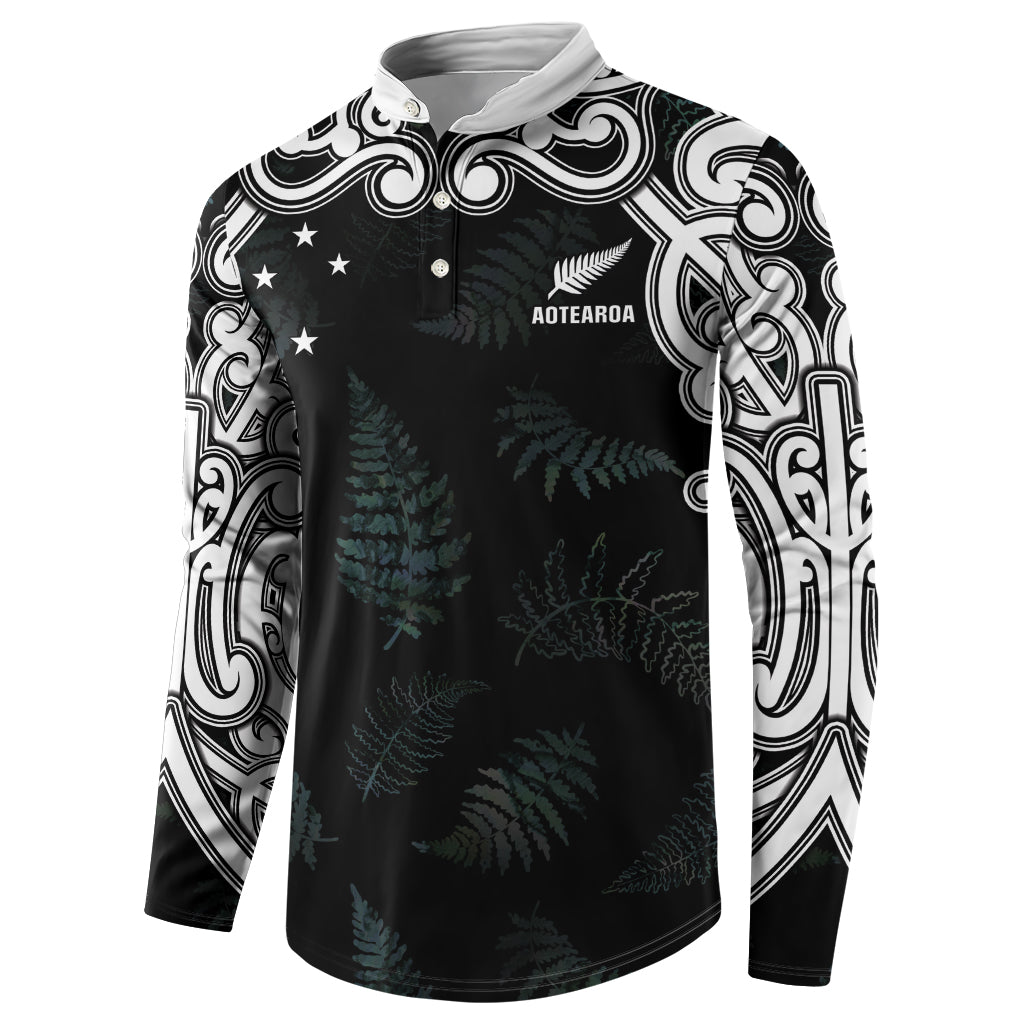 Custom New Zealand Fern Women Rugby Button Sweatshirt Maori Pattern