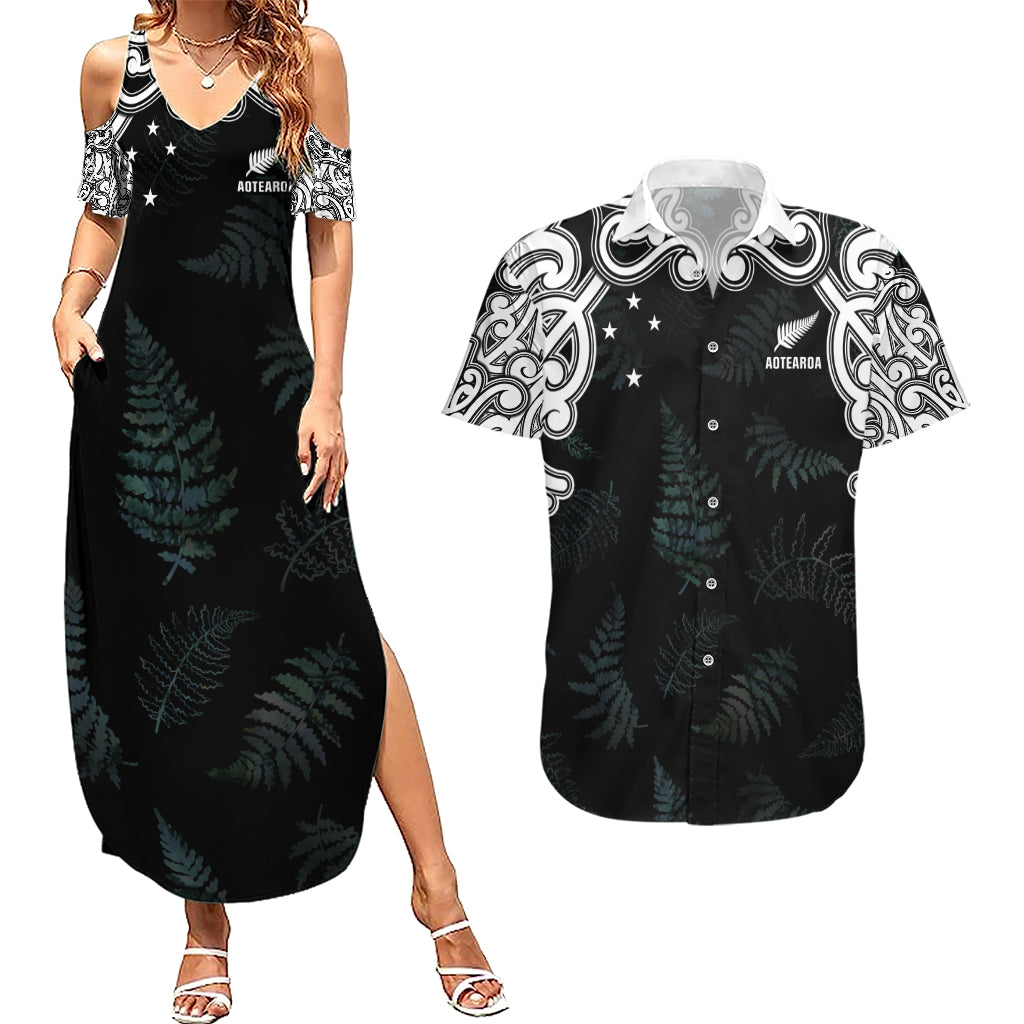 Custom New Zealand Fern Women Rugby Couples Matching Summer Maxi Dress and Hawaiian Shirt Maori Pattern