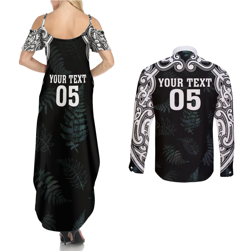 Custom New Zealand Fern Women Rugby Couples Matching Summer Maxi Dress and Long Sleeve Button Shirt Maori Pattern
