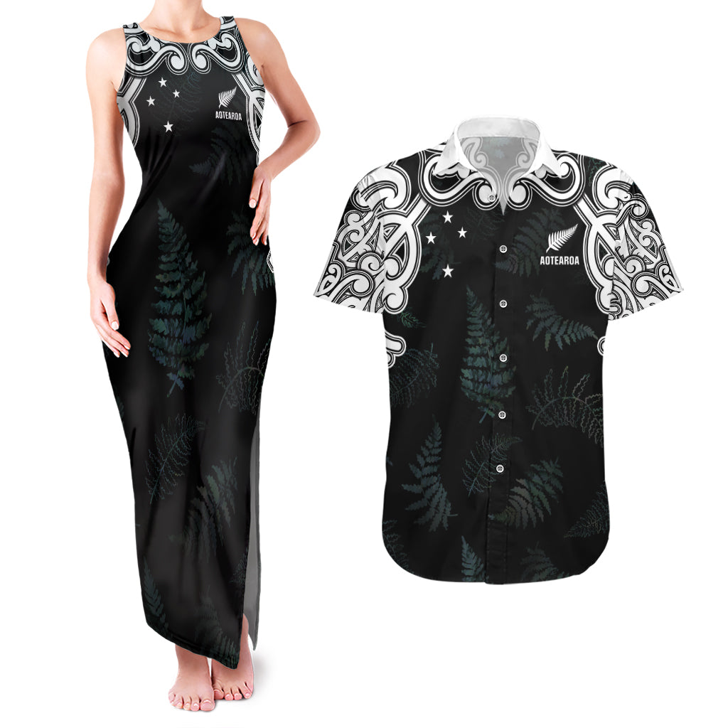 Custom New Zealand Fern Women Rugby Couples Matching Tank Maxi Dress and Hawaiian Shirt Maori Pattern