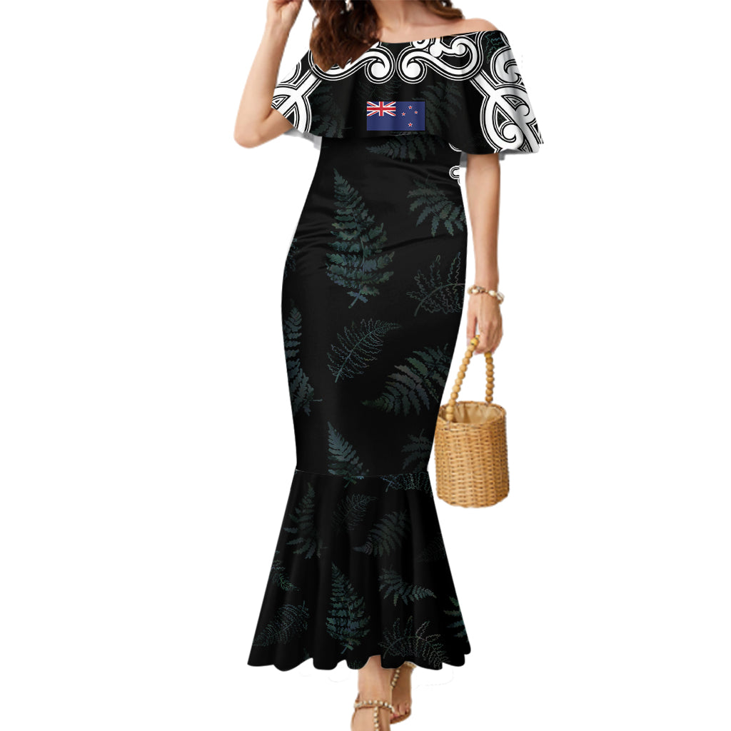 Custom New Zealand Fern Women Rugby Family Matching Mermaid Dress and Hawaiian Shirt Maori Pattern