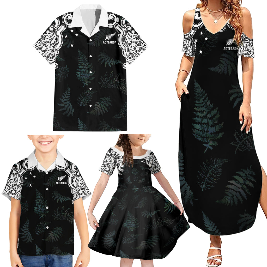 Custom New Zealand Fern Women Rugby Family Matching Summer Maxi Dress and Hawaiian Shirt Maori Pattern