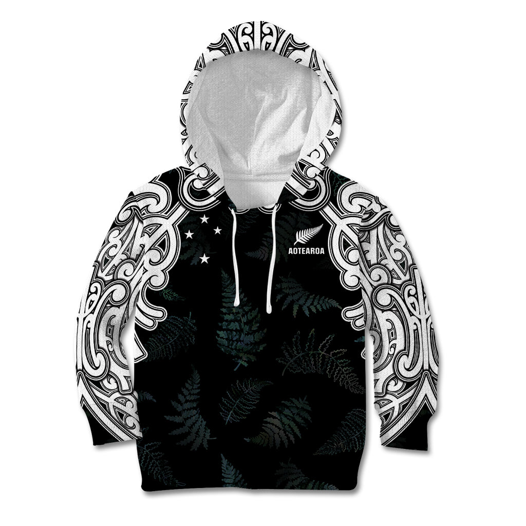 Custom New Zealand Fern Women Rugby Kid Hoodie Maori Pattern