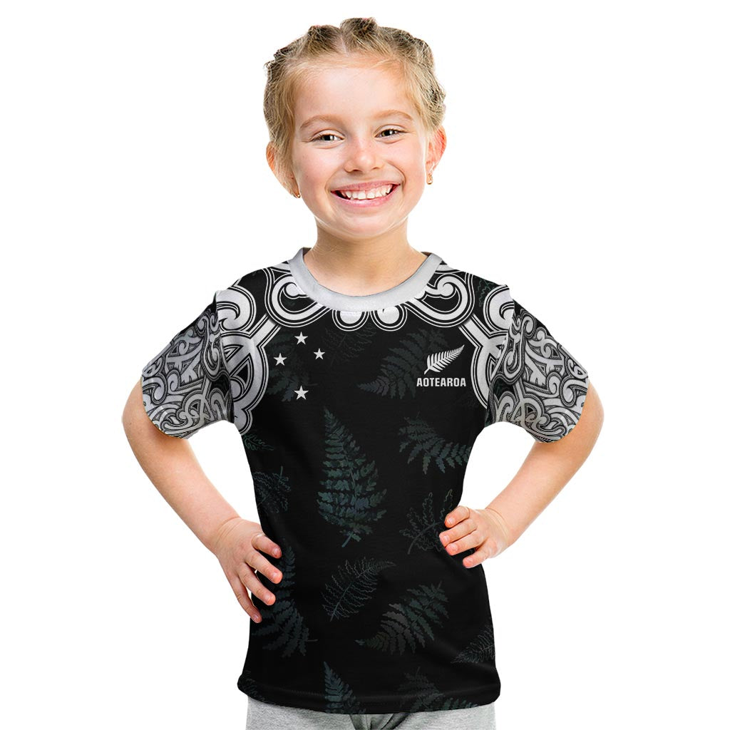 Custom New Zealand Fern Women Rugby Kid T Shirt Maori Pattern