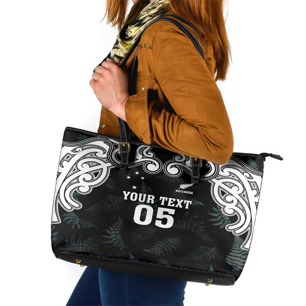 Custom New Zealand Fern Women Rugby Leather Tote Bag Maori Pattern