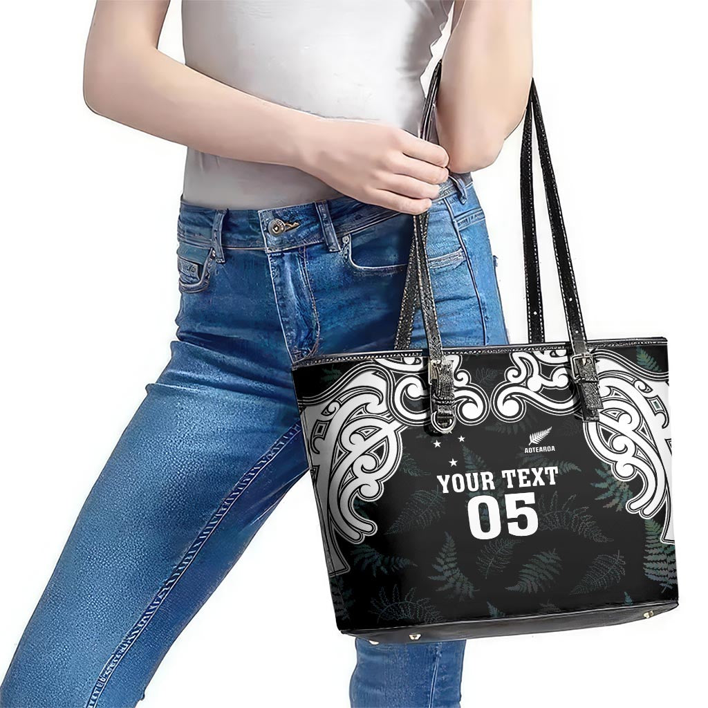 Custom New Zealand Fern Women Rugby Leather Tote Bag Maori Pattern