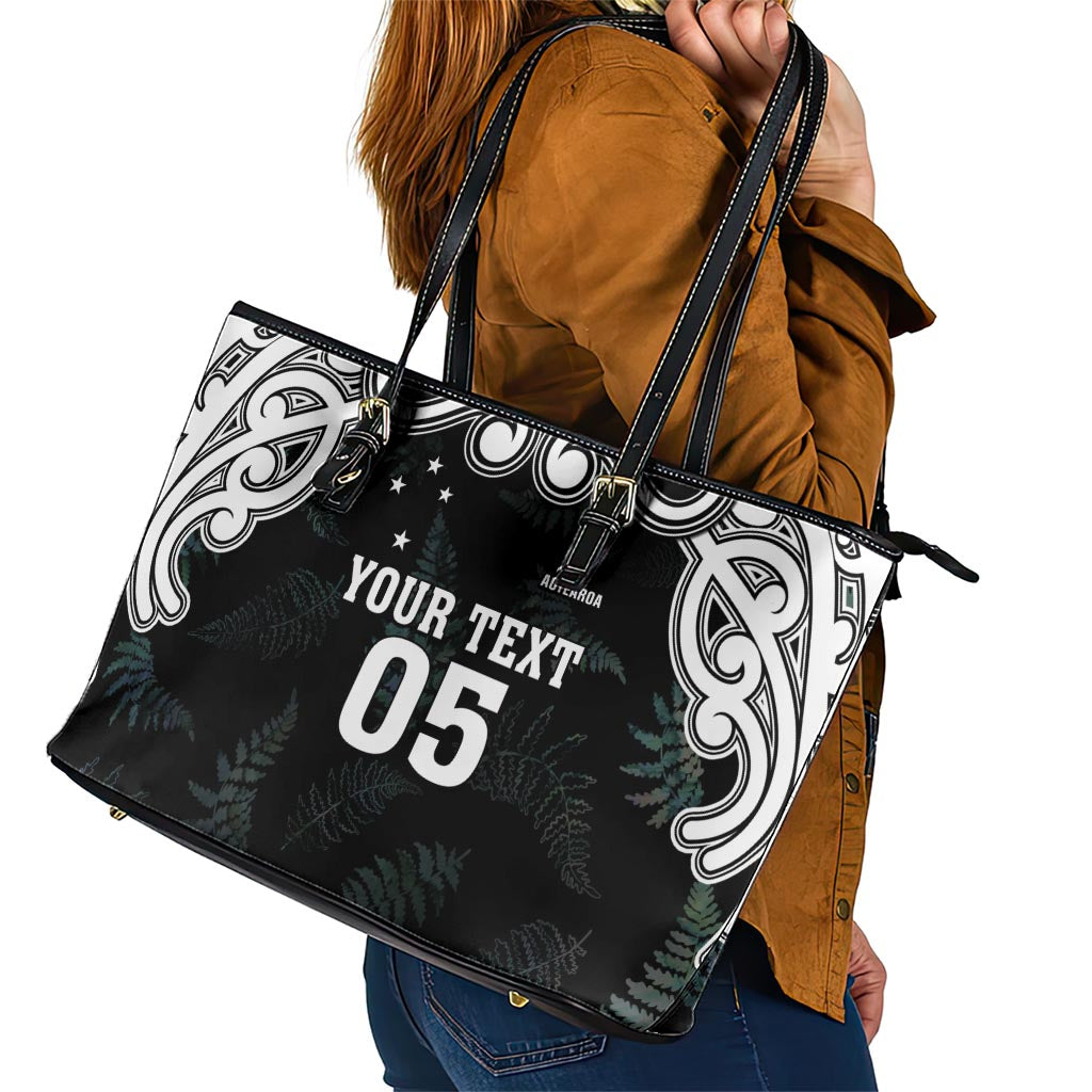 Custom New Zealand Fern Women Rugby Leather Tote Bag Maori Pattern