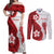 Samoa Teuila 2024 Couples Matching Off Shoulder Maxi Dress and Long Sleeve Button Shirt Samoan Siapo Pattern Red Version