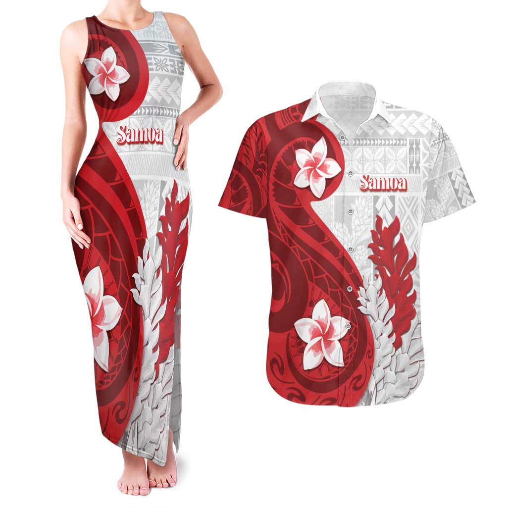 Samoa Teuila 2024 Couples Matching Tank Maxi Dress and Hawaiian Shirt Samoan Siapo Pattern Red Version