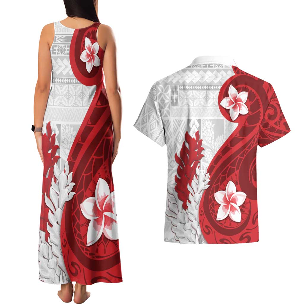 Samoa Teuila 2024 Couples Matching Tank Maxi Dress and Hawaiian Shirt Samoan Siapo Pattern Red Version