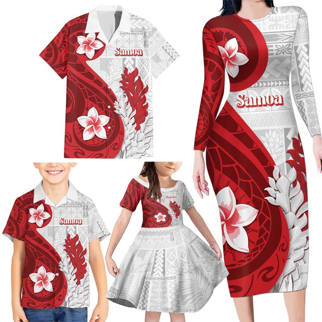 Samoa Teuila 2024 Family Matching Long Sleeve Bodycon Dress and Hawaiian Shirt Samoan Siapo Pattern Red Version