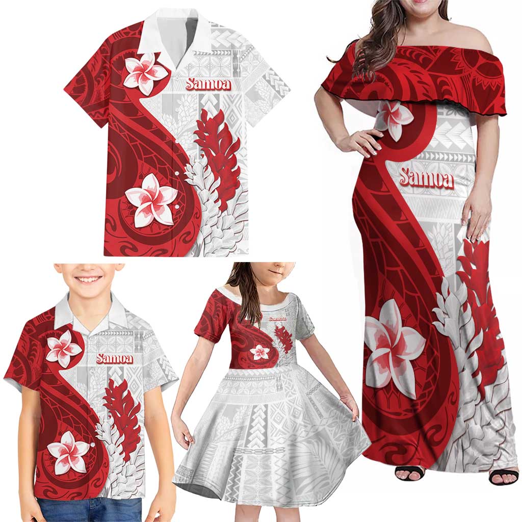 Samoa Teuila 2024 Family Matching Off Shoulder Maxi Dress and Hawaiian Shirt Samoan Siapo Pattern Red Version