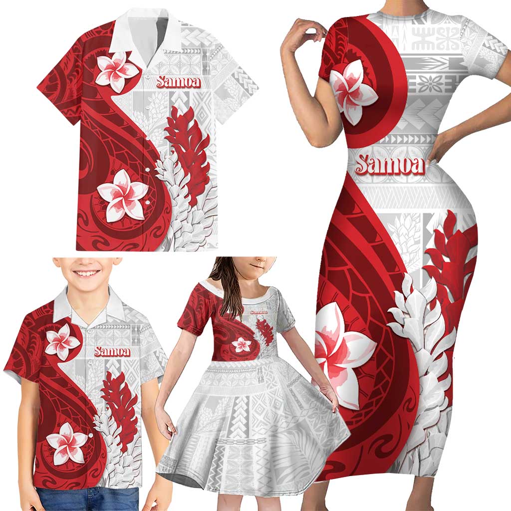 Samoa Teuila 2024 Family Matching Short Sleeve Bodycon Dress and Hawaiian Shirt Samoan Siapo Pattern Red Version