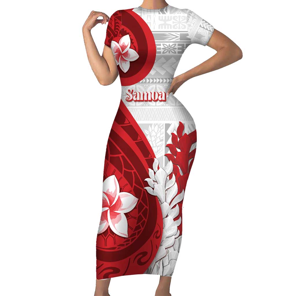 Samoa Teuila 2024 Short Sleeve Bodycon Dress Samoan Siapo Pattern Red Version