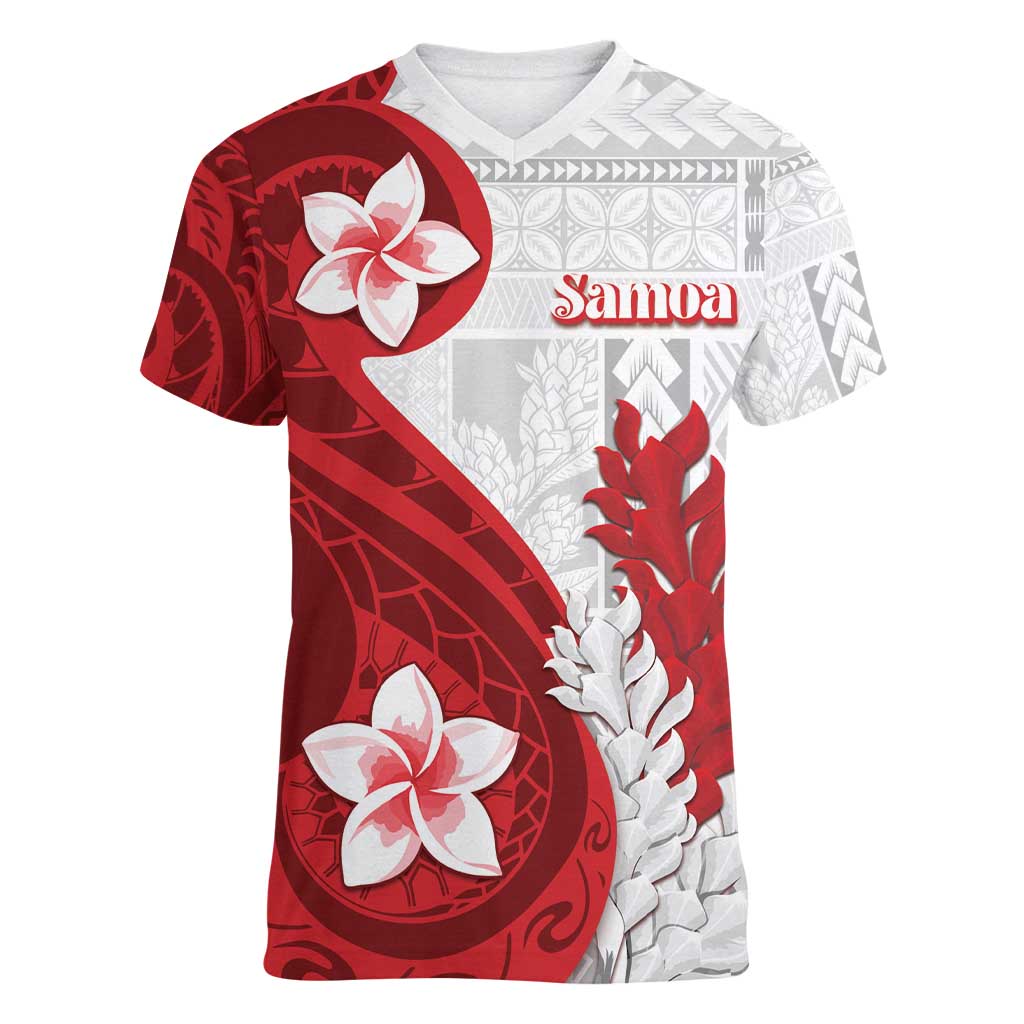 Samoa Teuila 2024 Women V-Neck T-Shirt Samoan Siapo Pattern Red Version