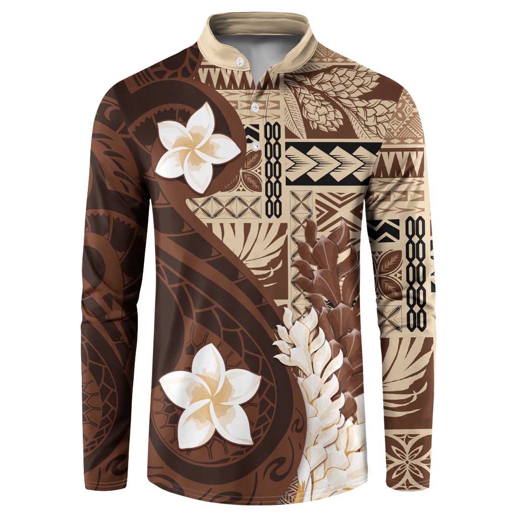 Samoa Teuila 2024 Button Sweatshirt Samoan Siapo Pattern Brown Version