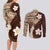 Samoa Teuila 2024 Couples Matching Long Sleeve Bodycon Dress and Long Sleeve Button Shirt Samoan Siapo Pattern Brown Version