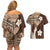 Samoa Teuila 2024 Couples Matching Off Shoulder Short Dress and Hawaiian Shirt Samoan Siapo Pattern Brown Version