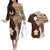 Samoa Teuila 2024 Couples Matching Off The Shoulder Long Sleeve Dress and Hawaiian Shirt Samoan Siapo Pattern Brown Version