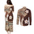 Samoa Teuila 2024 Couples Matching Puletasi and Long Sleeve Button Shirt Samoan Siapo Pattern Brown Version