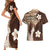 Samoa Teuila 2024 Couples Matching Short Sleeve Bodycon Dress and Hawaiian Shirt Samoan Siapo Pattern Brown Version