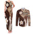 Samoa Teuila 2024 Couples Matching Tank Maxi Dress and Long Sleeve Button Shirt Samoan Siapo Pattern Brown Version