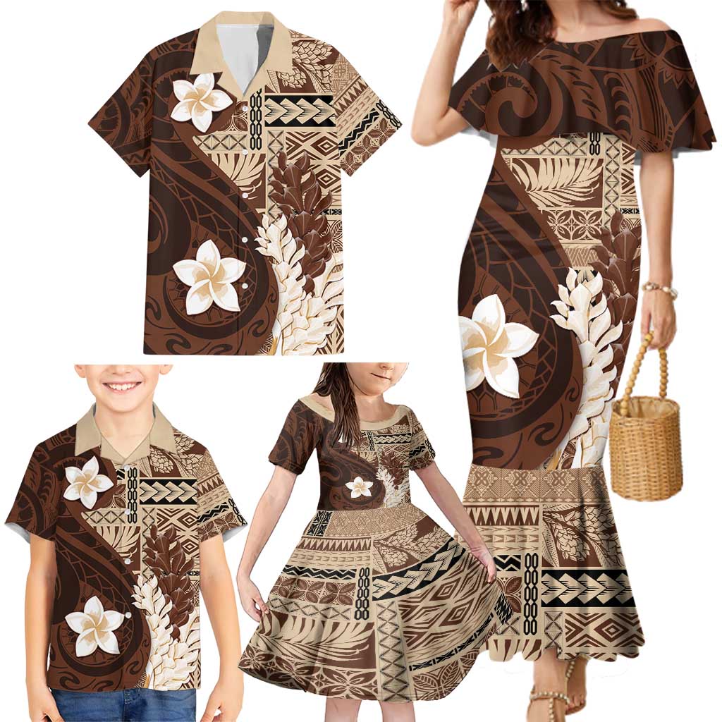 Samoa Teuila 2024 Family Matching Mermaid Dress and Hawaiian Shirt Samoan Siapo Pattern Brown Version