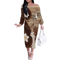 Samoa Teuila 2024 Family Matching Off The Shoulder Long Sleeve Dress and Hawaiian Shirt Samoan Siapo Pattern Brown Version