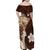 Samoa Teuila 2024 Family Matching Off Shoulder Maxi Dress and Hawaiian Shirt Samoan Siapo Pattern Brown Version