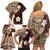 Samoa Teuila 2024 Family Matching Off Shoulder Short Dress and Hawaiian Shirt Samoan Siapo Pattern Brown Version
