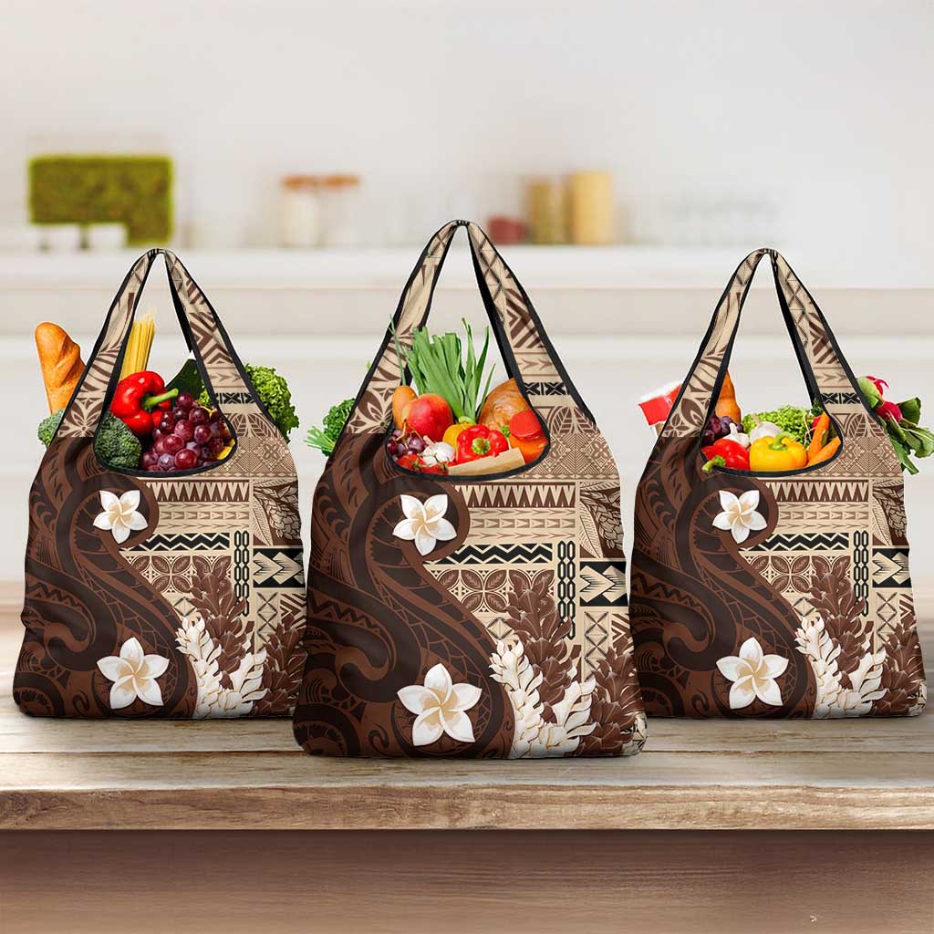 Samoa Teuila 2024 Grocery Bag Samoan Siapo Pattern Brown Version LT05 3-pack One Size Brown - Polynesian Pride