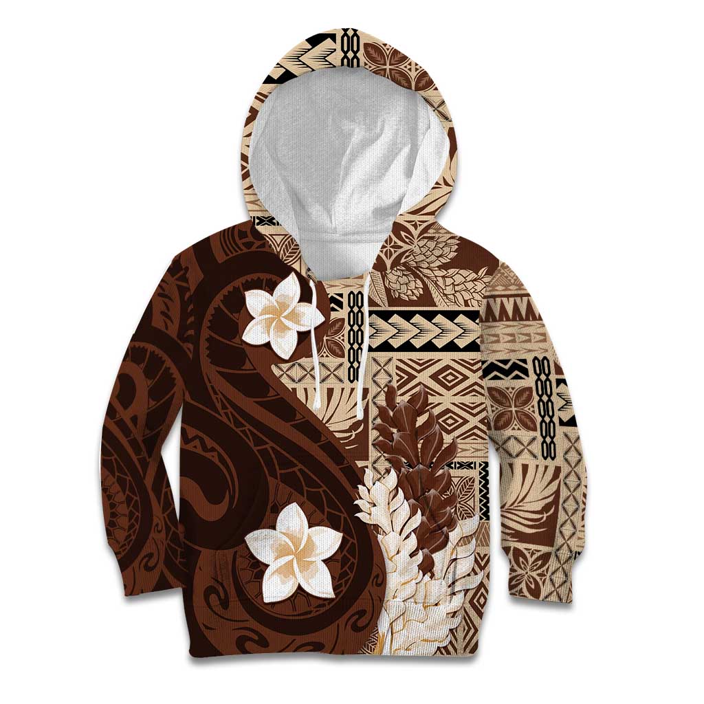 Samoa Teuila 2024 Kid Hoodie Samoan Siapo Pattern Brown Version