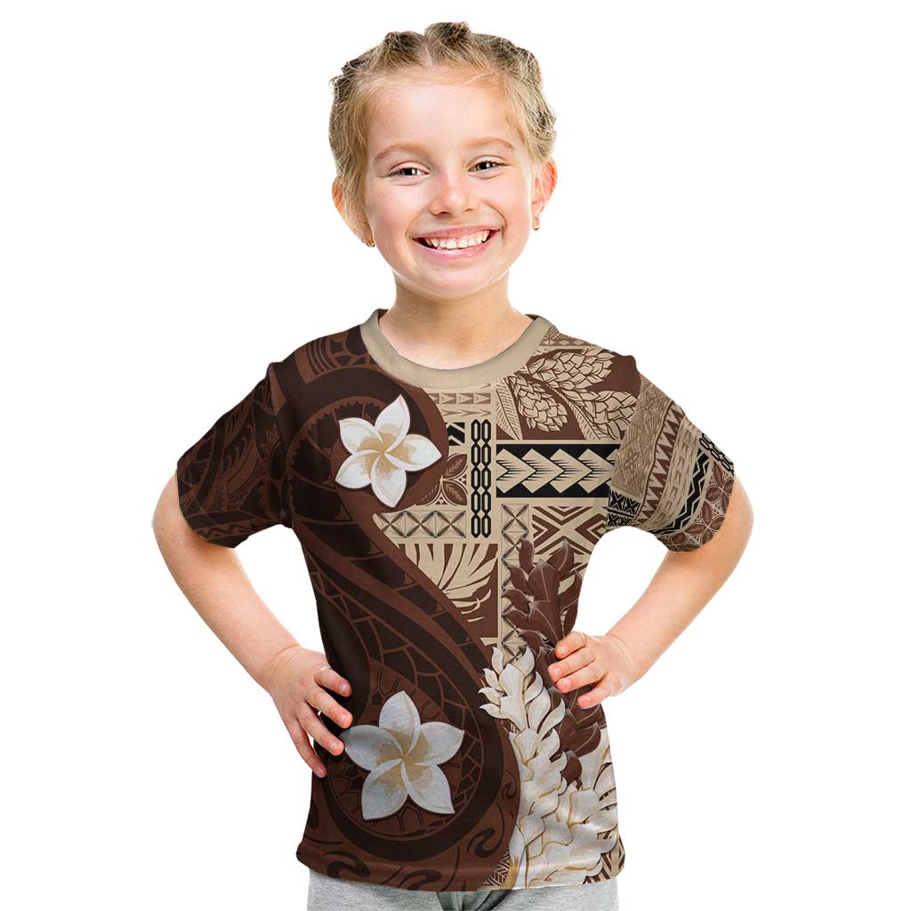 Samoa Teuila 2024 Kid T Shirt Samoan Siapo Pattern Brown Version