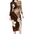 Samoa Teuila 2024 Long Sleeve Bodycon Dress Samoan Siapo Pattern Brown Version