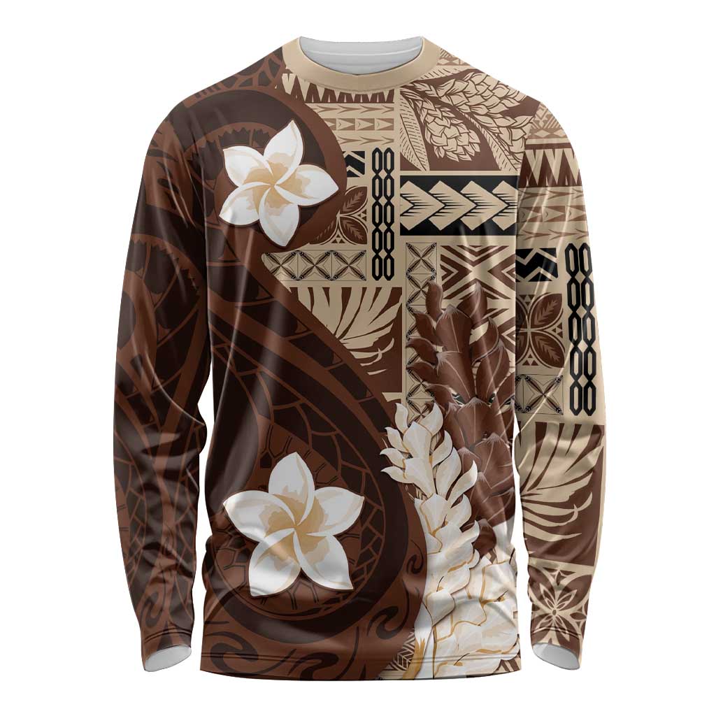 Samoa Teuila 2024 Long Sleeve Shirt Samoan Siapo Pattern Brown Version