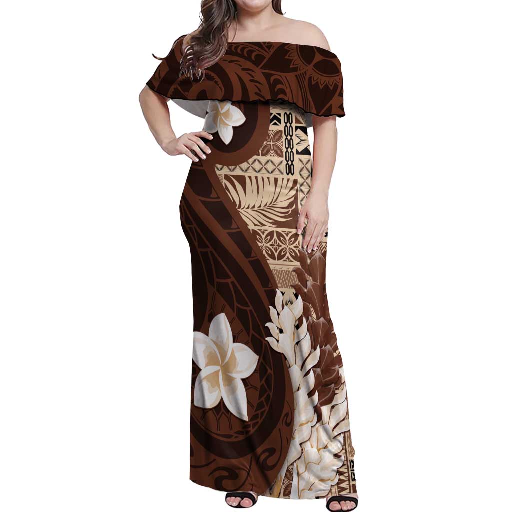 Samoa Teuila 2024 Off Shoulder Maxi Dress Samoan Siapo Pattern Brown Version