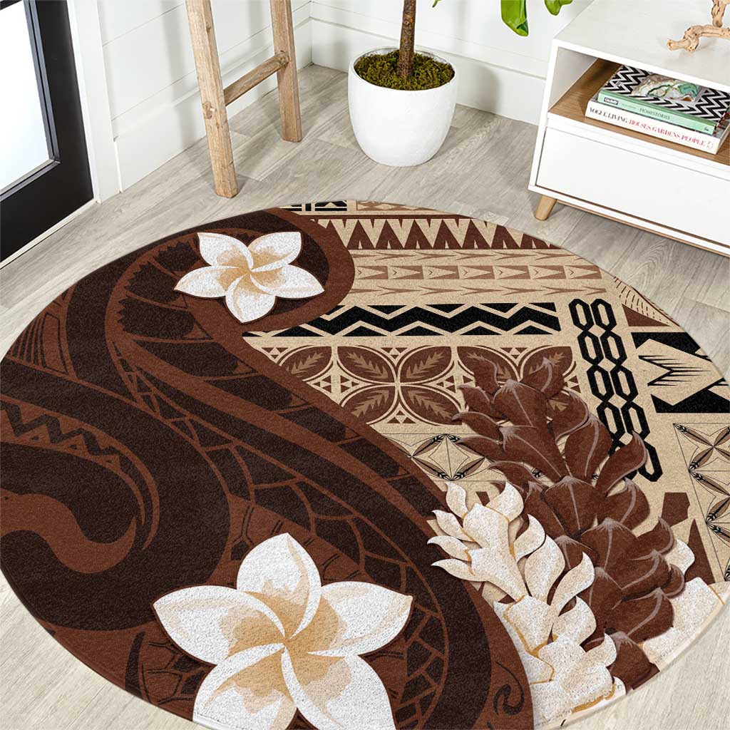 Samoa Teuila 2024 Round Carpet Samoan Siapo Pattern Brown Version