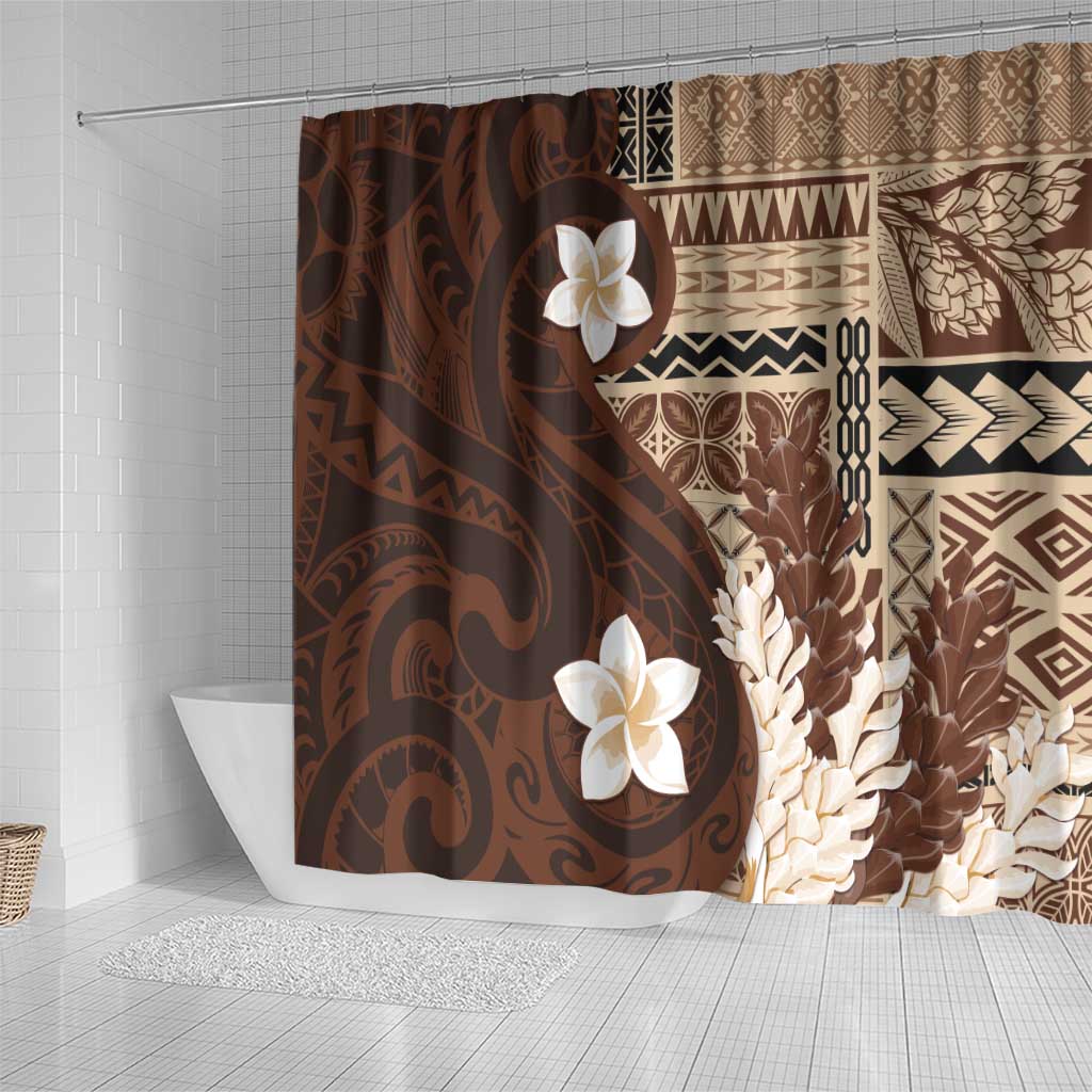 Samoa Teuila 2024 Shower Curtain Samoan Siapo Pattern Brown Version