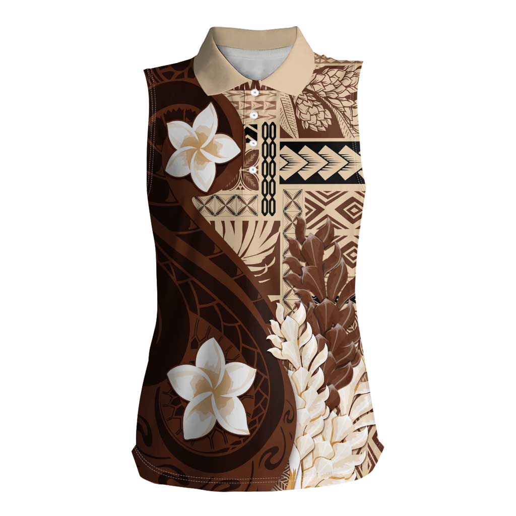 Samoa Teuila 2024 Women Sleeveless Polo Shirt Samoan Siapo Pattern Brown Version