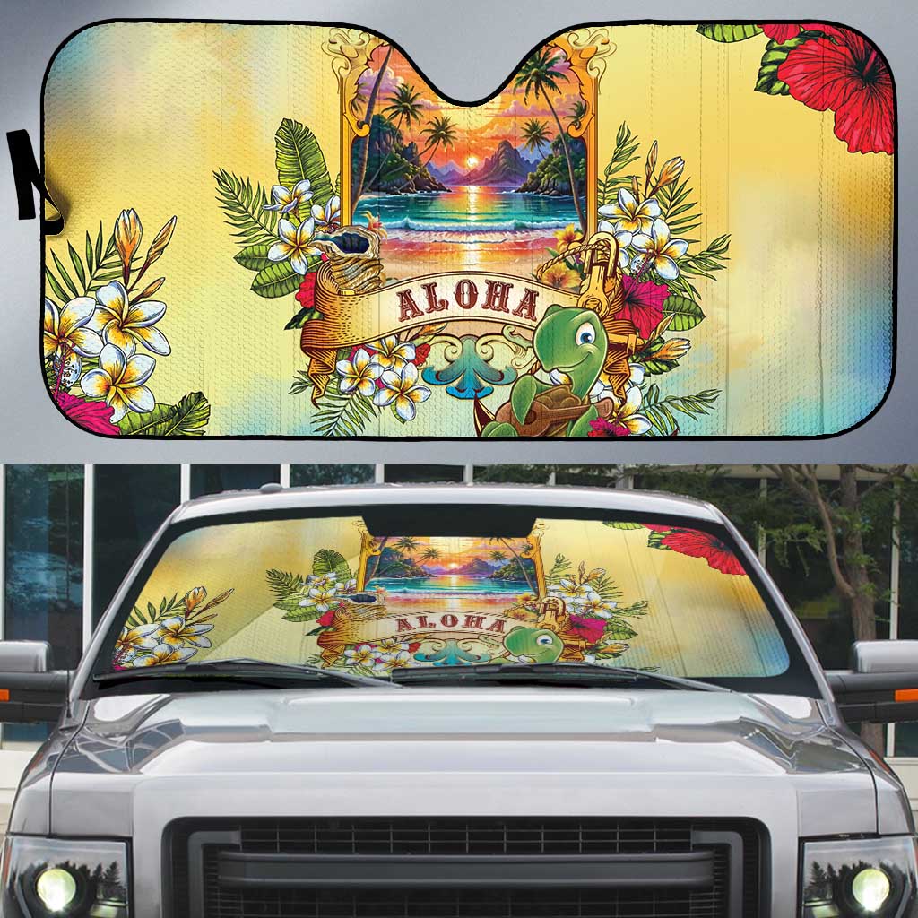 Aloha Hawaii Turtle Auto Sun Shade Retro Style - Polynesian Pride