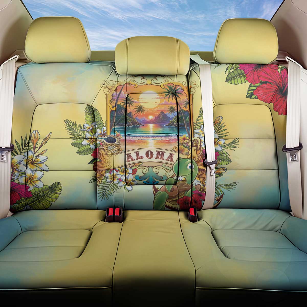 Aloha Hawaii Turtle Back Car Seat Cover Retro Style LT05 One Size Beige - Polynesian Pride
