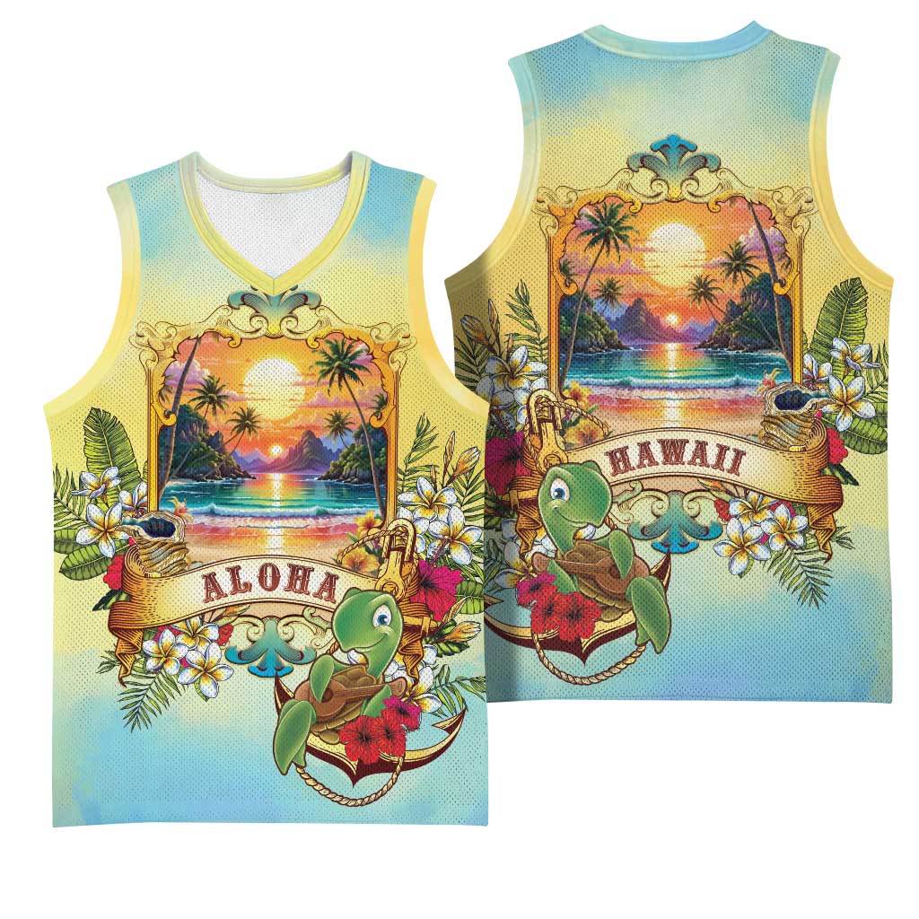 Aloha Hawaii Turtle Basketball Jersey Retro Style - Polynesian Pride